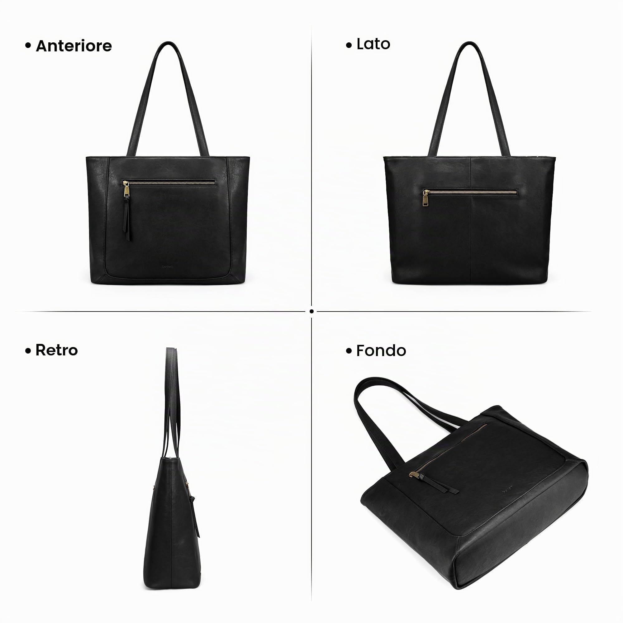 befen Borsa Tote in Vera Pelle per Donna, Borsa da Lavoro con Zip e Scomparto per Computer 15,6"