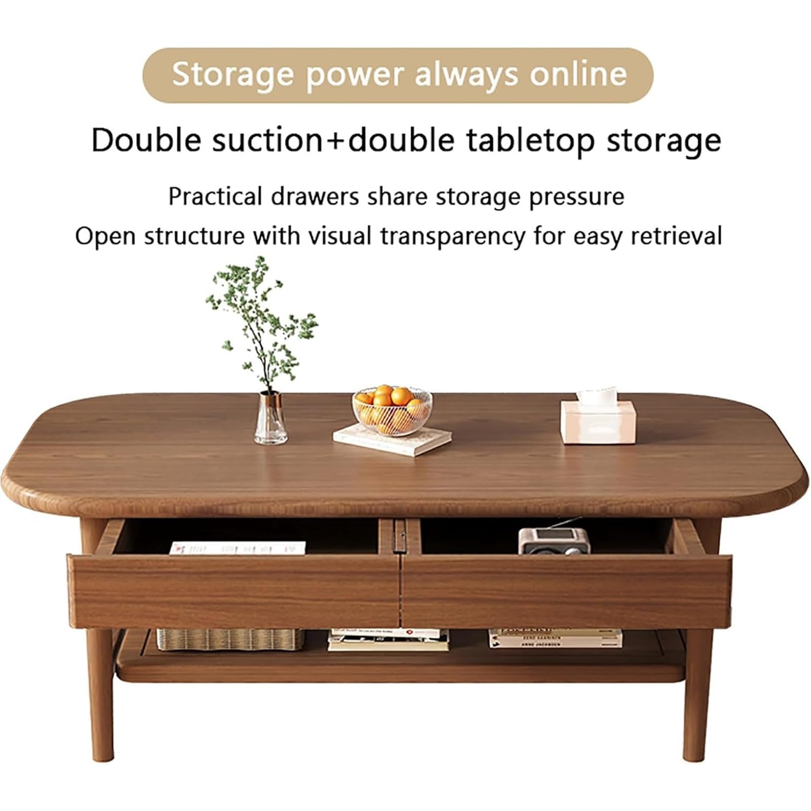希少　ミッドセンチュリー コーヒーテーブル　無垢　キャビネット　シェルフ Amazon｜収納引き出し付き長方形無垢材コーヒーテーブル、ミッド
