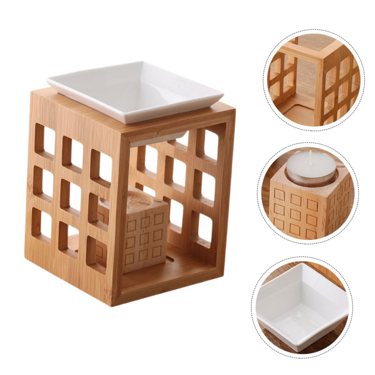 Alipis Quemador de Aroma de Madera y Cerámica para Aceite Esencial Capacidad de 150ml, Difusor de Cera para Sala y Dormitorio, Diseño Elegante y Funcional