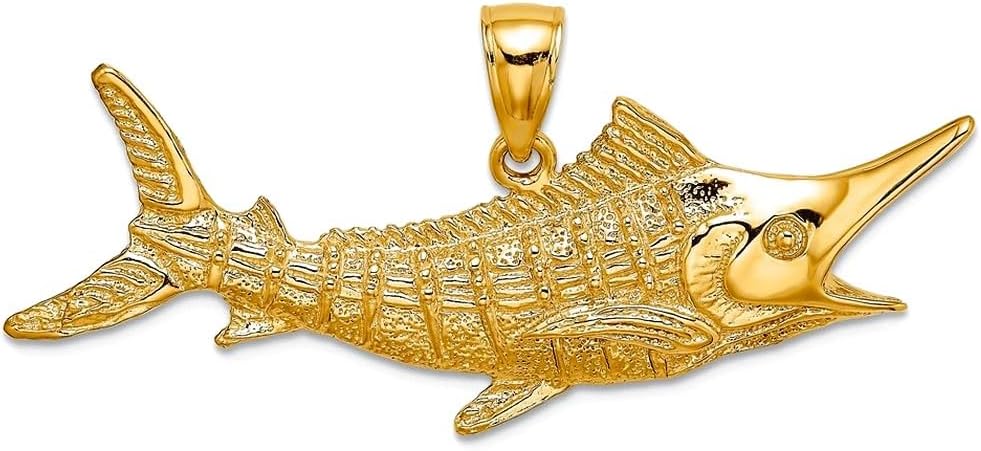 JewelryWeb 47mm 14k Gold Marlin Animal Sealife Fish Textured / 2-d Charm Pendant Necklace for Women