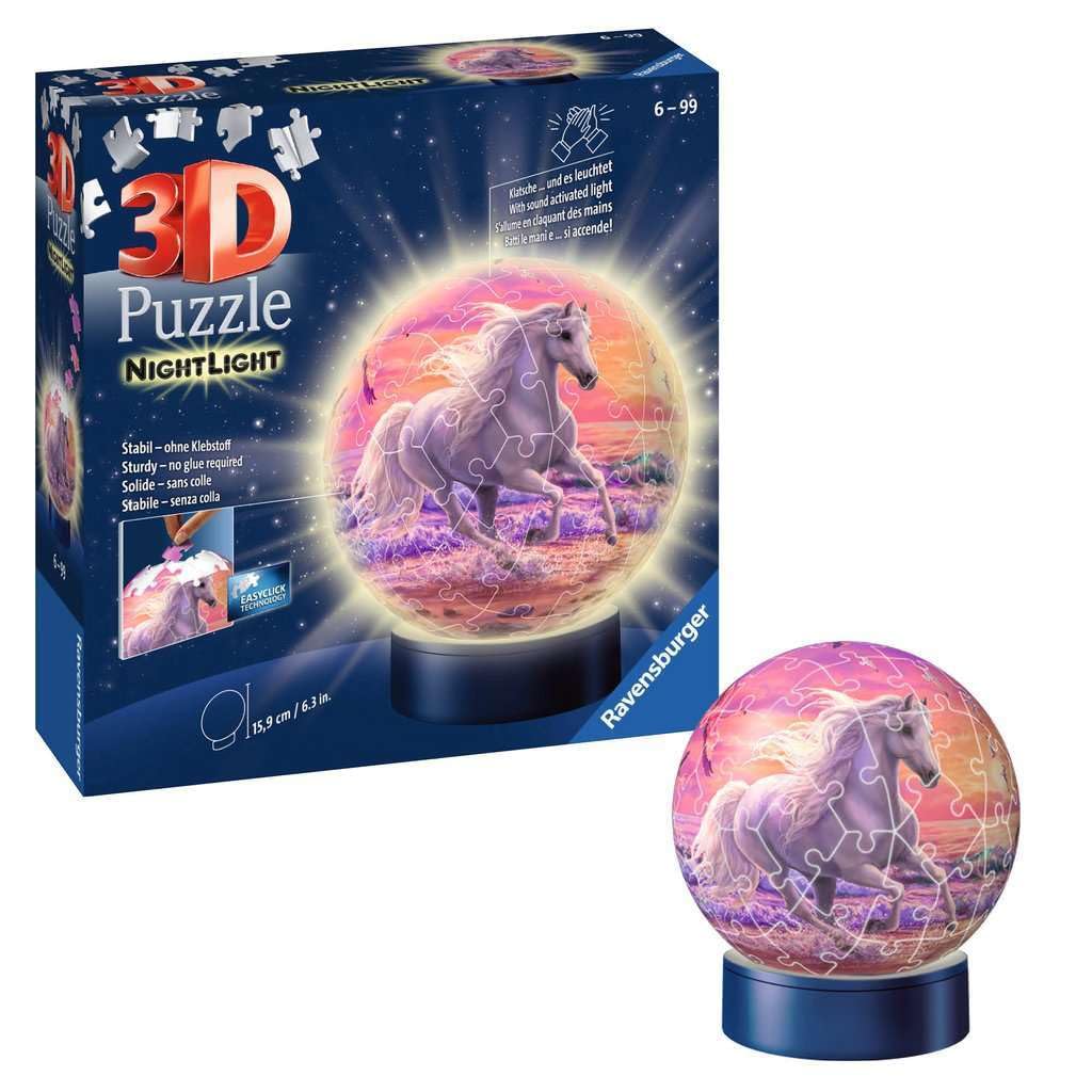 3D Puzzle Nachtlicht Pferde am Strand: Erlebe Puzzeln in der 3. Dimension