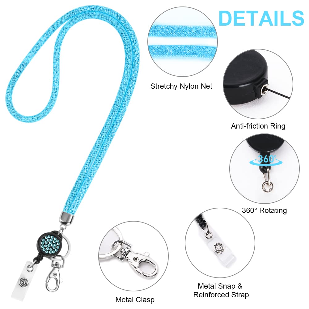 Lanière Cristal Rétractable Avec Porte-Badge - Porte-Cartes Et Porte-Clés - Noir Bling