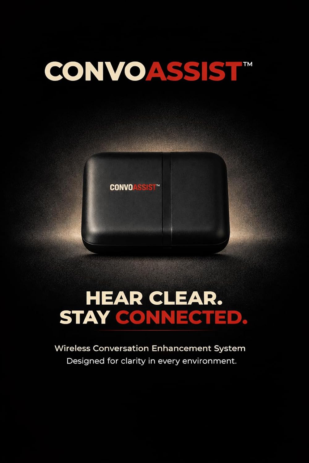ConvoAssist™ Personal Sound Amplifier – Wireless Conversation Listening Device with Dual Wireless Microphones, & Rechargeable Case, Helps You Understand Conversations and TV Dialogue