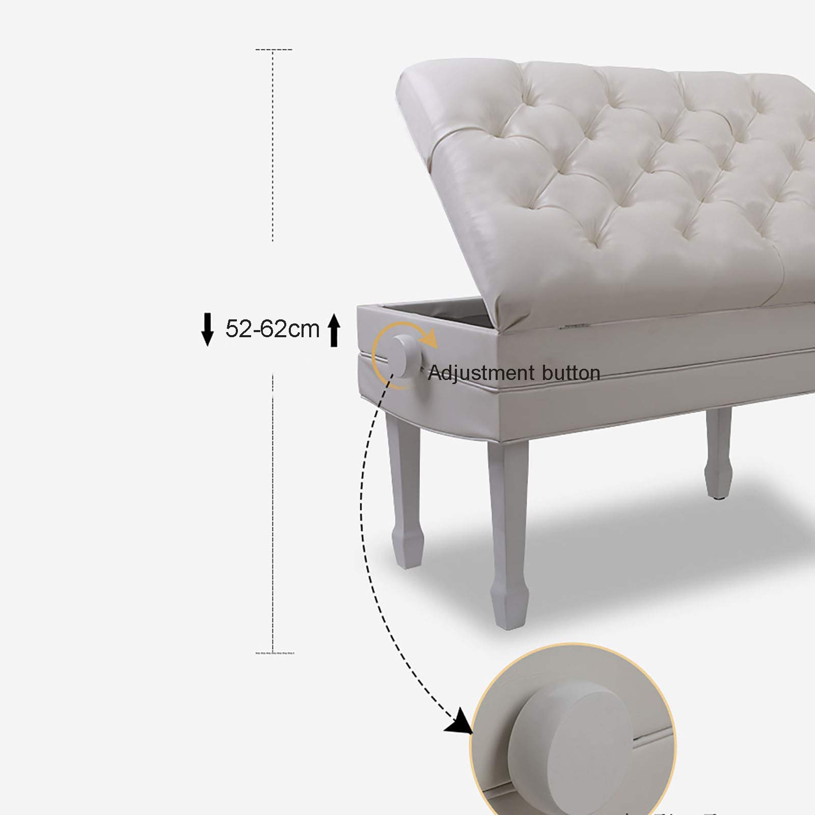 Tabouret de Piano réglable en Hauteur, Banc de Piano, Tabouret Double pour Clavier, Fonction de Rangement, Blanc, Hauteur réglable : 52-62 cm, Beau Paysage