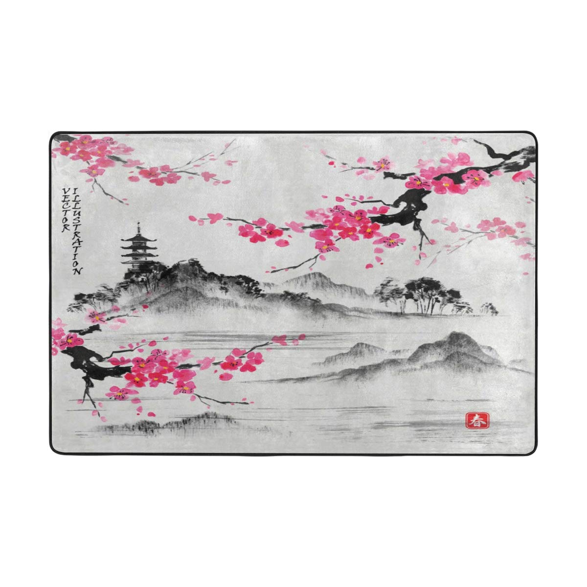Tapis Soie Japonais Noué Main Grue Fleur Cerisier Tortue Nuage