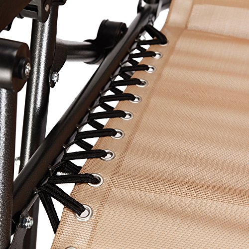 Idealchoiceproduct 2-Pack Tan Color Zero Gravity Outdoor Lounge Chairs Patio Adjustable Folding Reclining Chairs With Free Cup/Drink Utility Tray #TOP2