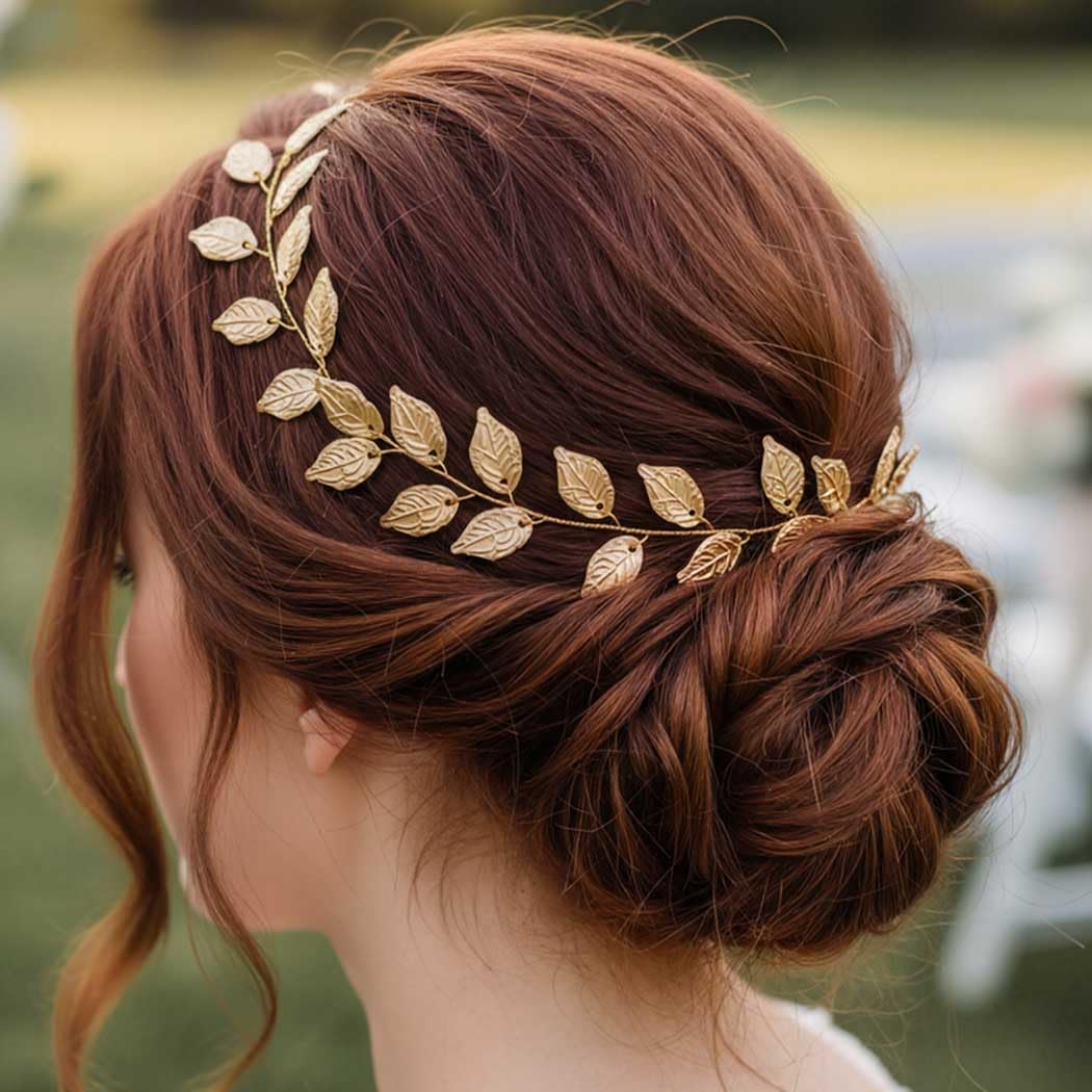 Unicra Gold Leaf Hair Vine Greek Goddess Hair Accessories Wedding Headpiece for Bride and Women (15.7 Inches) (Gold) image 3