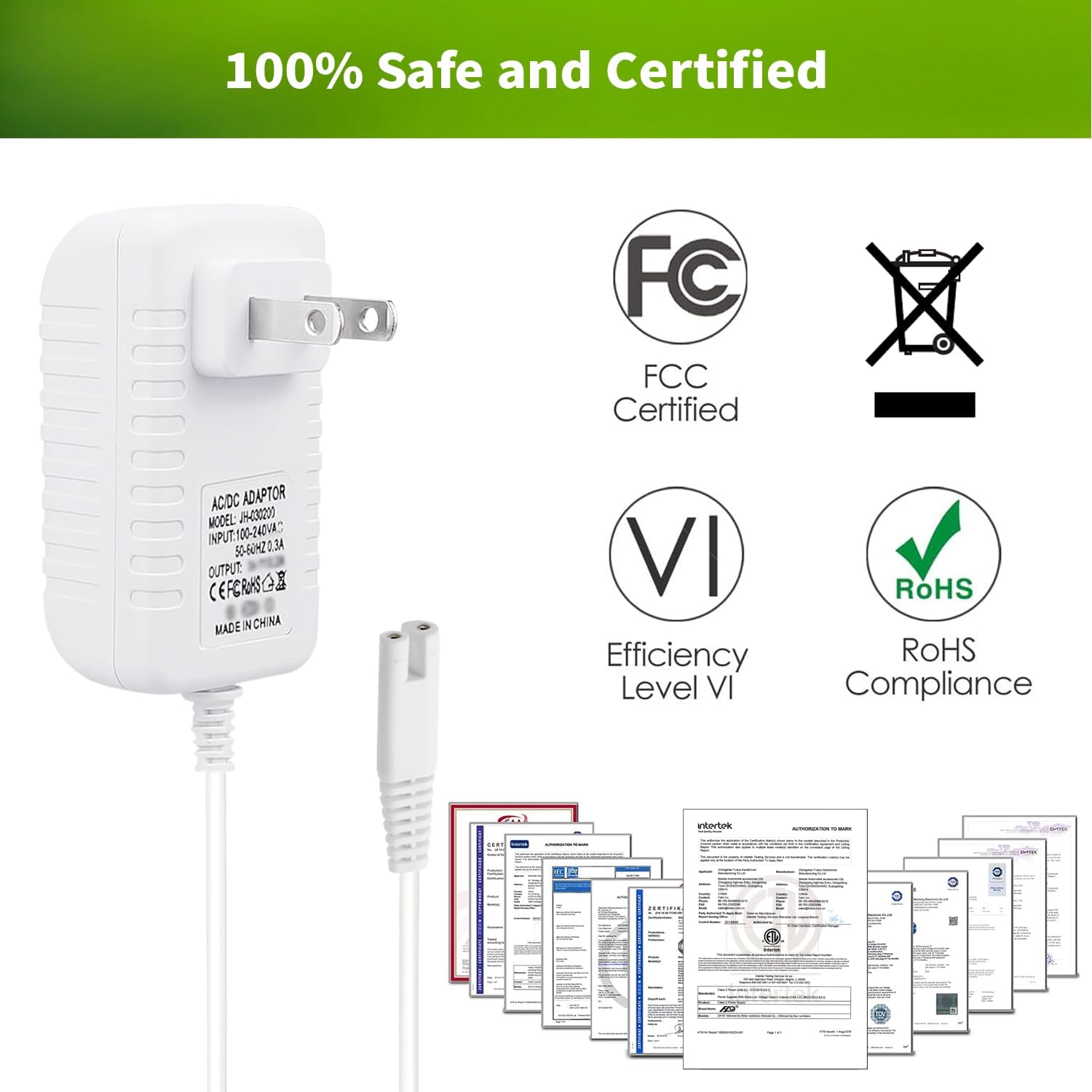 Charger Replacement for Waterpik Water Flosser WP360 WP360W WP450 WP450W WP462 WP462W, Waterpik Water Flosser Replacement Adapter Power Cord (5ft, White)