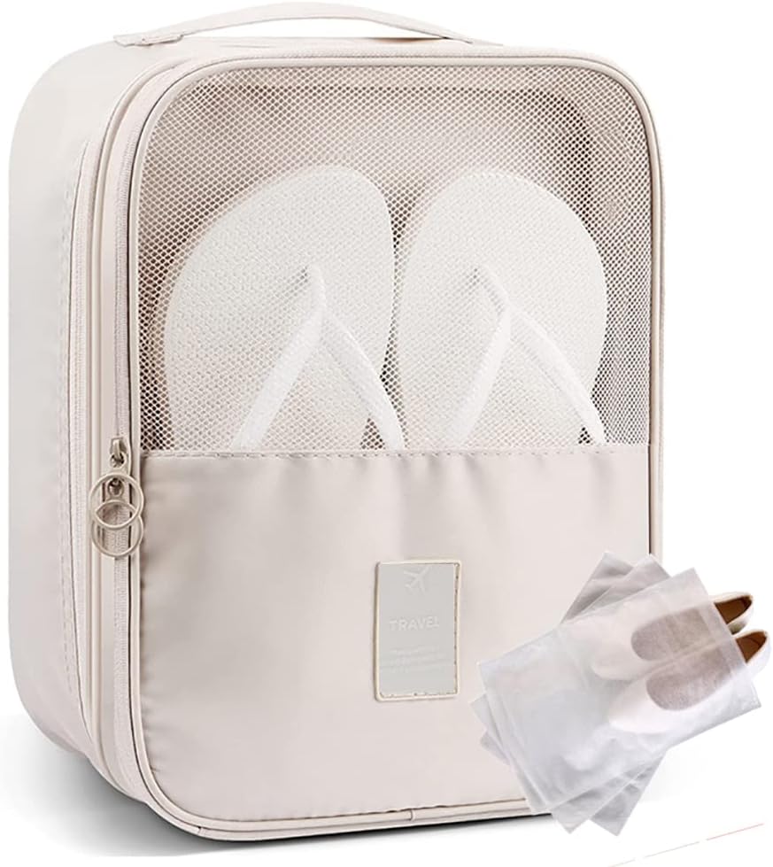Shoe Bags for Travel, Holds 3 Pair of Shoes for Travel Luggage Accessories Portable Shoes Pouch and Daily Use Storage Pouch with Handle and 3 Dust bags