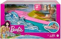 Vista 7 de Muñeca Barbie y juego de barco con cachorro, chaleco salvavidas y accesorios, cabe a 3 muñecas y flota en el agua, regalo para niños de 3 a 7 años