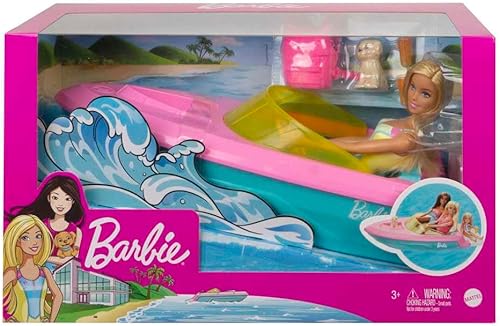 Miniatura 7 de Muñeca Barbie y juego de barco con cachorro, chaleco salvavidas y accesorios, cabe a 3 muñecas y flota en el agua, regalo para niños de 3 a 7 años