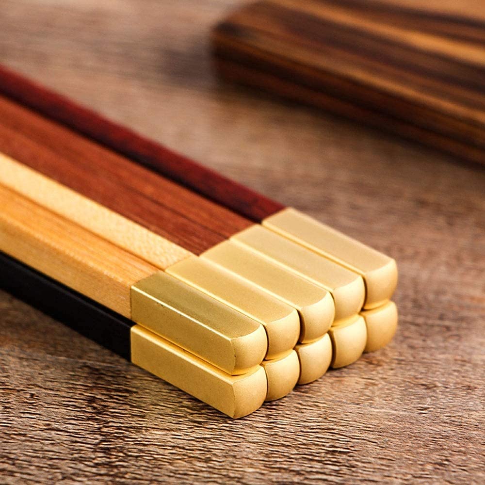 Baguettes chinoises en bois massif importé Baguettes cadeaux 5 paires de baguettes, pas de vernis, pas de cire, processus de placage au brouillard, boîte cadeau