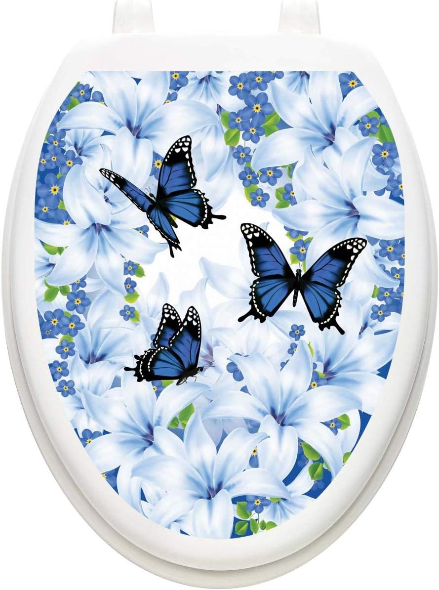 Toilet Tattoo Lily Blues Vinyl Lid Decoration (Elongated)