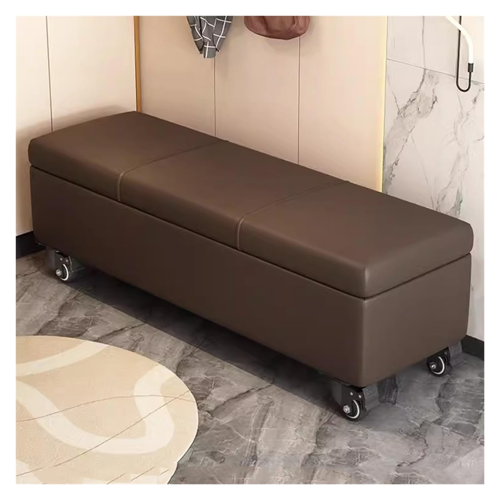 ZHANGshouf Rectangular Brown Storage Ottoman Bench with Hinge Lid for Entryway and Bedroom (60CM)