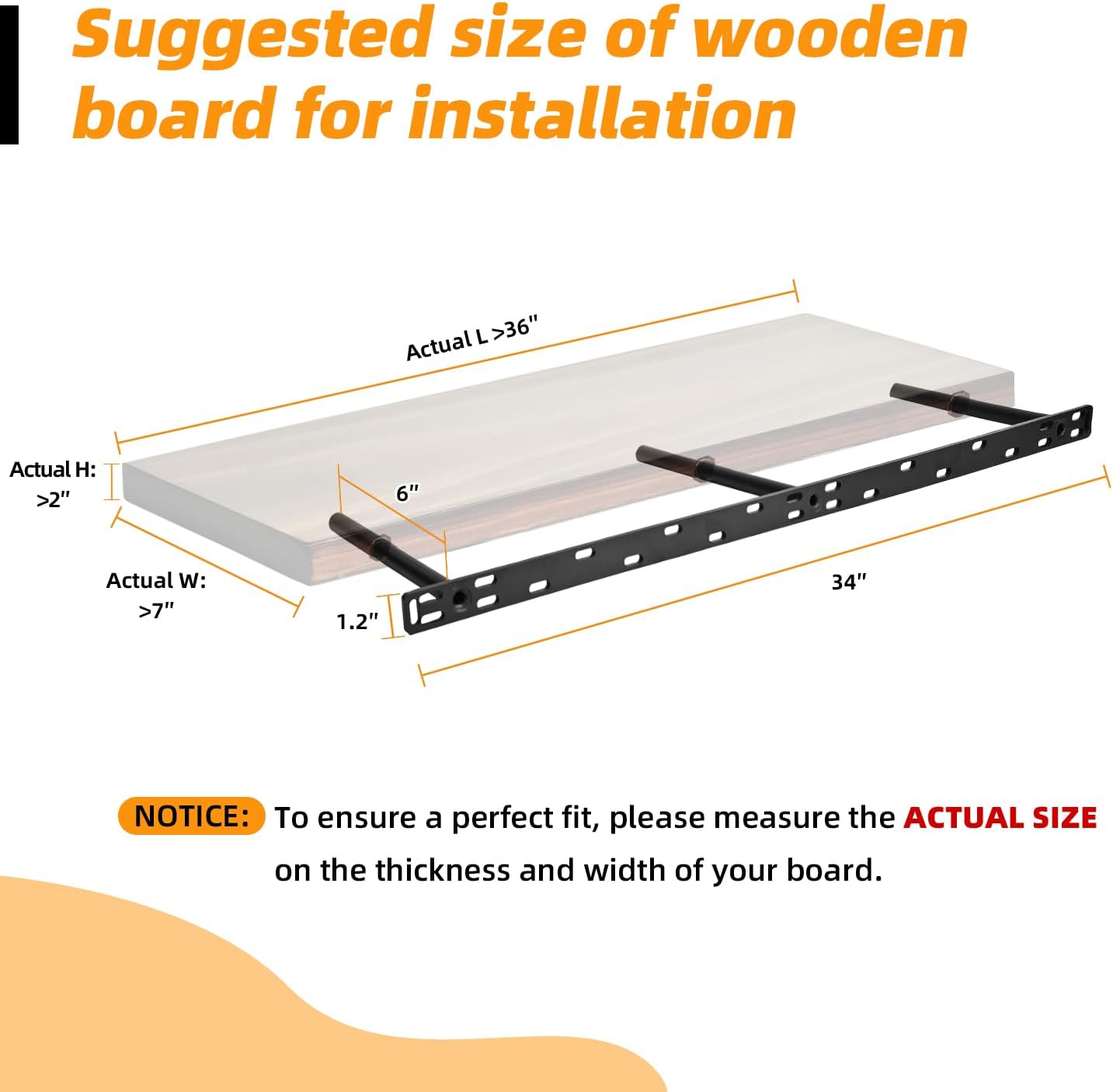 Floating Shelves Brackets 2 Pack Heavy Duty - 34 Inch Hidden Adjustable Mantel Brackets for Wall, 6" Deep Solid Steel with Easy Install Hardware Kit for Fireplace, Living Room