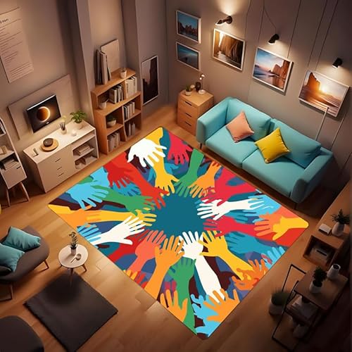 Colorful Handprint Print Carpet, we Used Paint and Fingers to