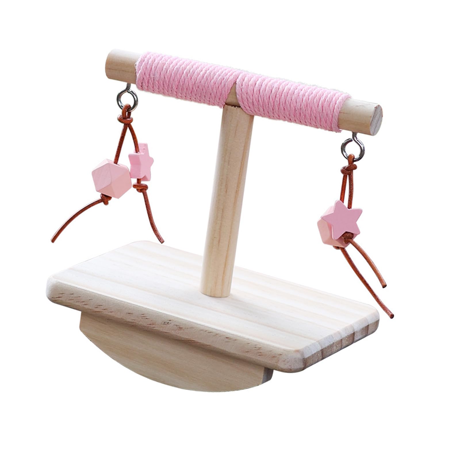 LUCKGONI Natural Wood Bird Rocking Perch Stand Toy With Hanging Block For Exercise And Entertainment Parrots Indoor Enriching Toy