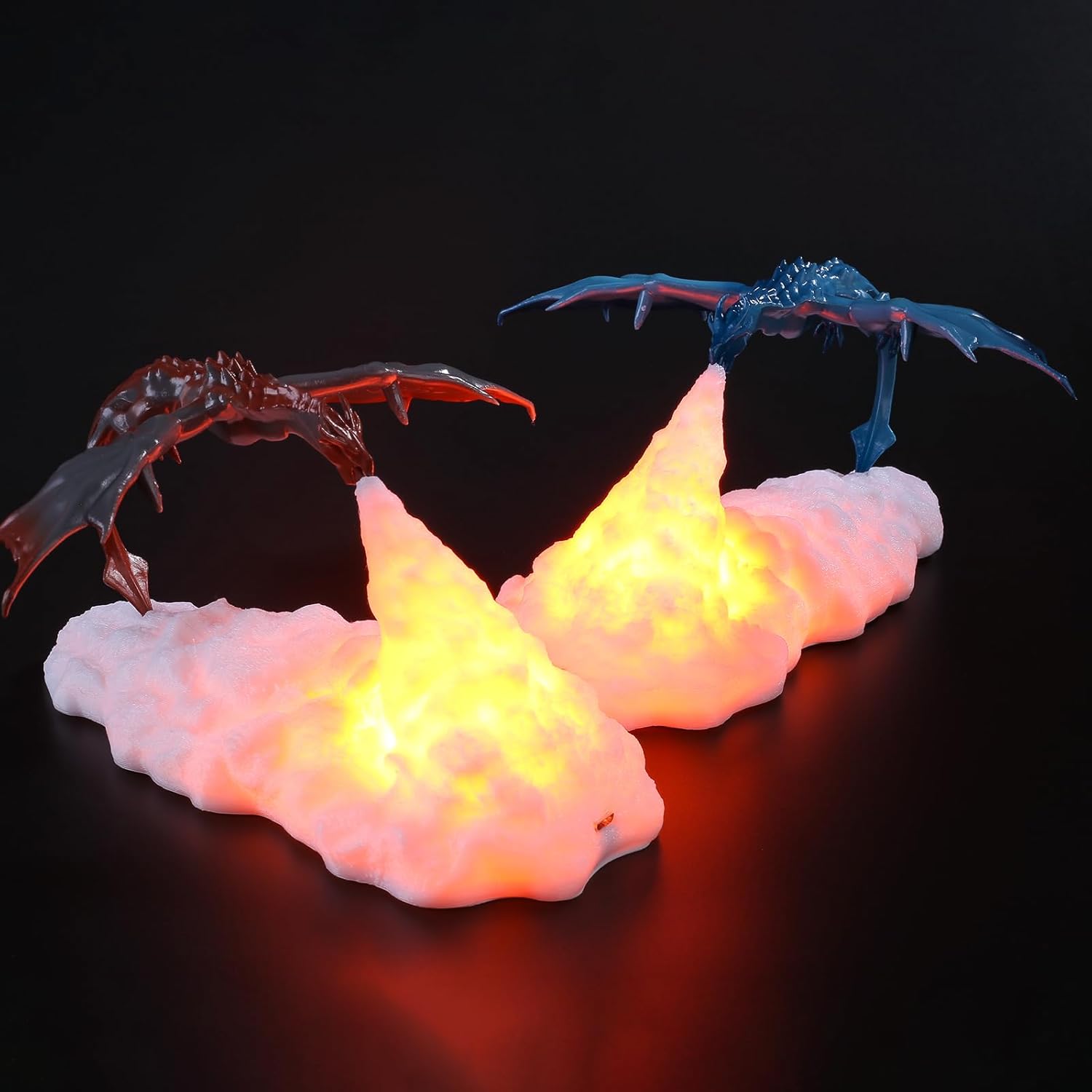 HGomx Fire Dragon Lamp Light, 3D Printed Night Light LED Moon Light Gift Bedroom Room with USB Rechargeable (2pcs,Ice Dragon+Orange Dragon)