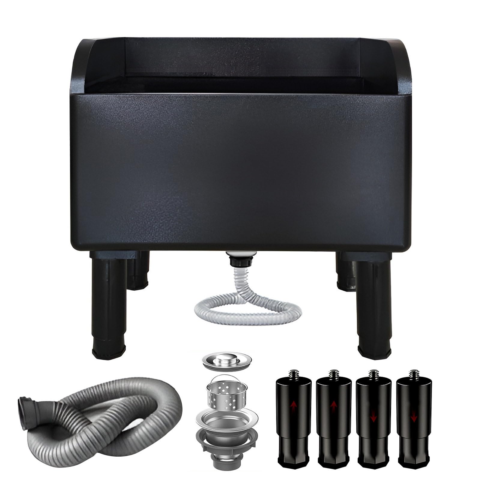 Lavello con lavabo profondo e tubo di scarico, secchio per mocio in acciaio inox per lavanderia e cucina, piedini regolabili di livellamento inclusi