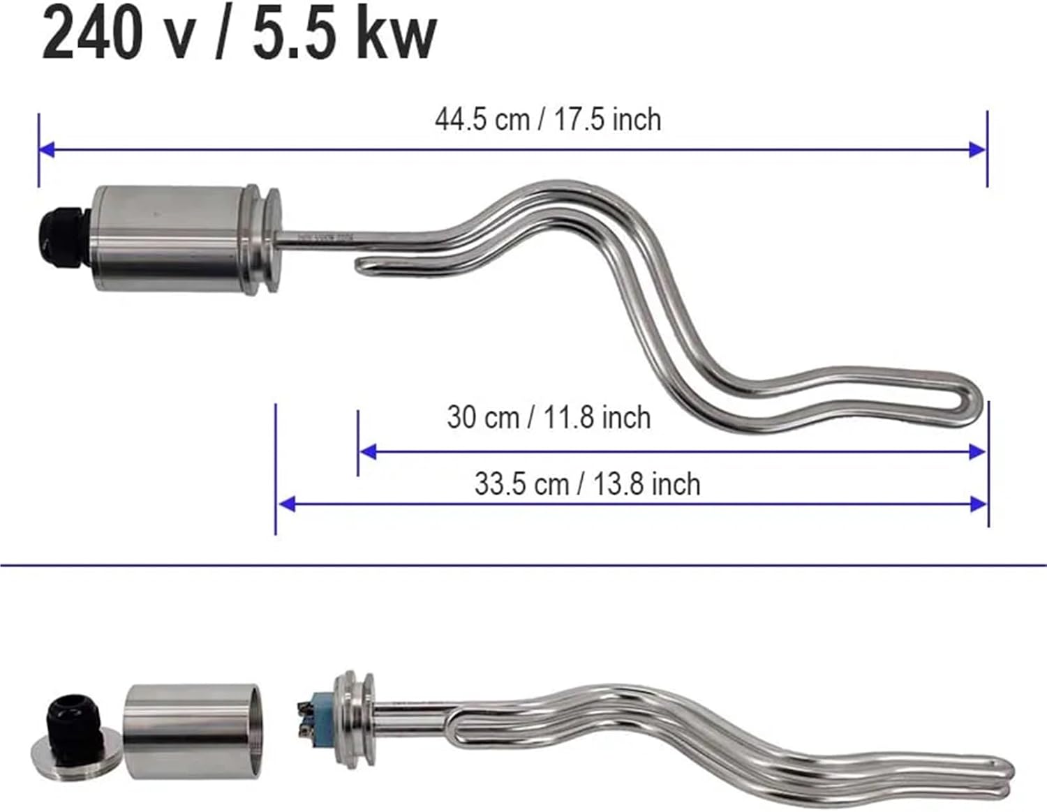 G2.0 1.5" TC (50.5mm OD) 240V ULWD Straight Ripple Heating Element - 2500W & 5500W Stainless Steel 304 for Homebrew Electric Brewery(5500W)