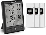 Thermomètre sans fil Geevon intérieur extérieur avec 3 capteurs distants, thermomètre numérique hygromètre moniteur de température humidité avec indicateur de confort, alarme de température, portée de 60 m/200 pi pour la maison (Blanc)