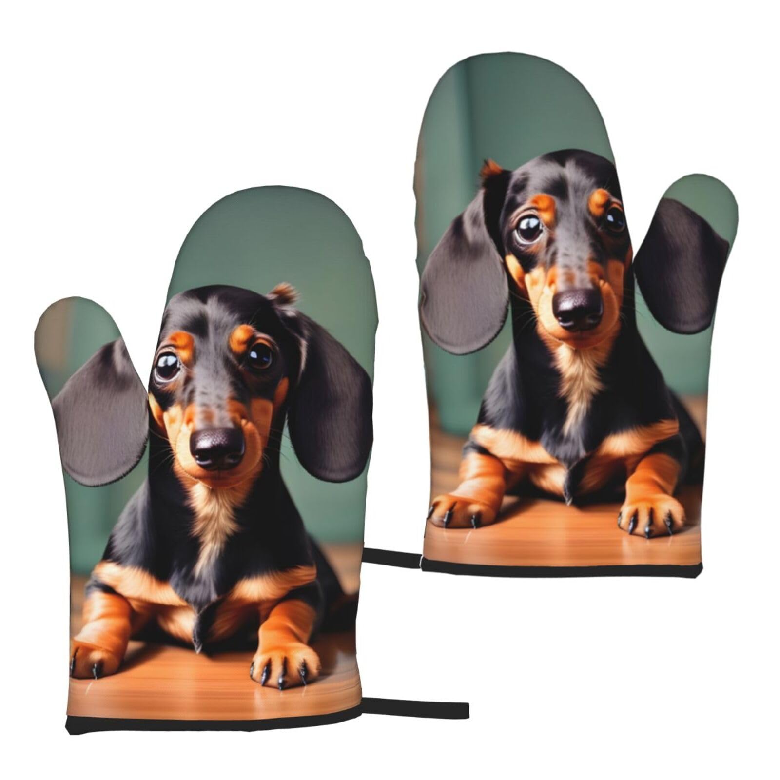 Cute Dachshund Duggee Print Heat Resistant Universal Fit Oven Microwave Gloves Home Cooking Baking Grilling