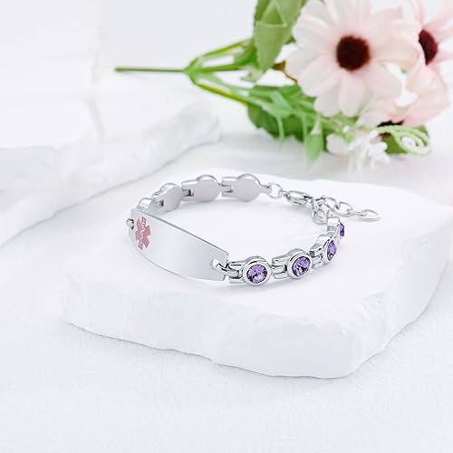 Miniatura 6 de Pulseras de alerta médica personalizadas para mujeres y niñas, grabado gratuito, acero inoxidable, pulseras de identificación médica personalizables
