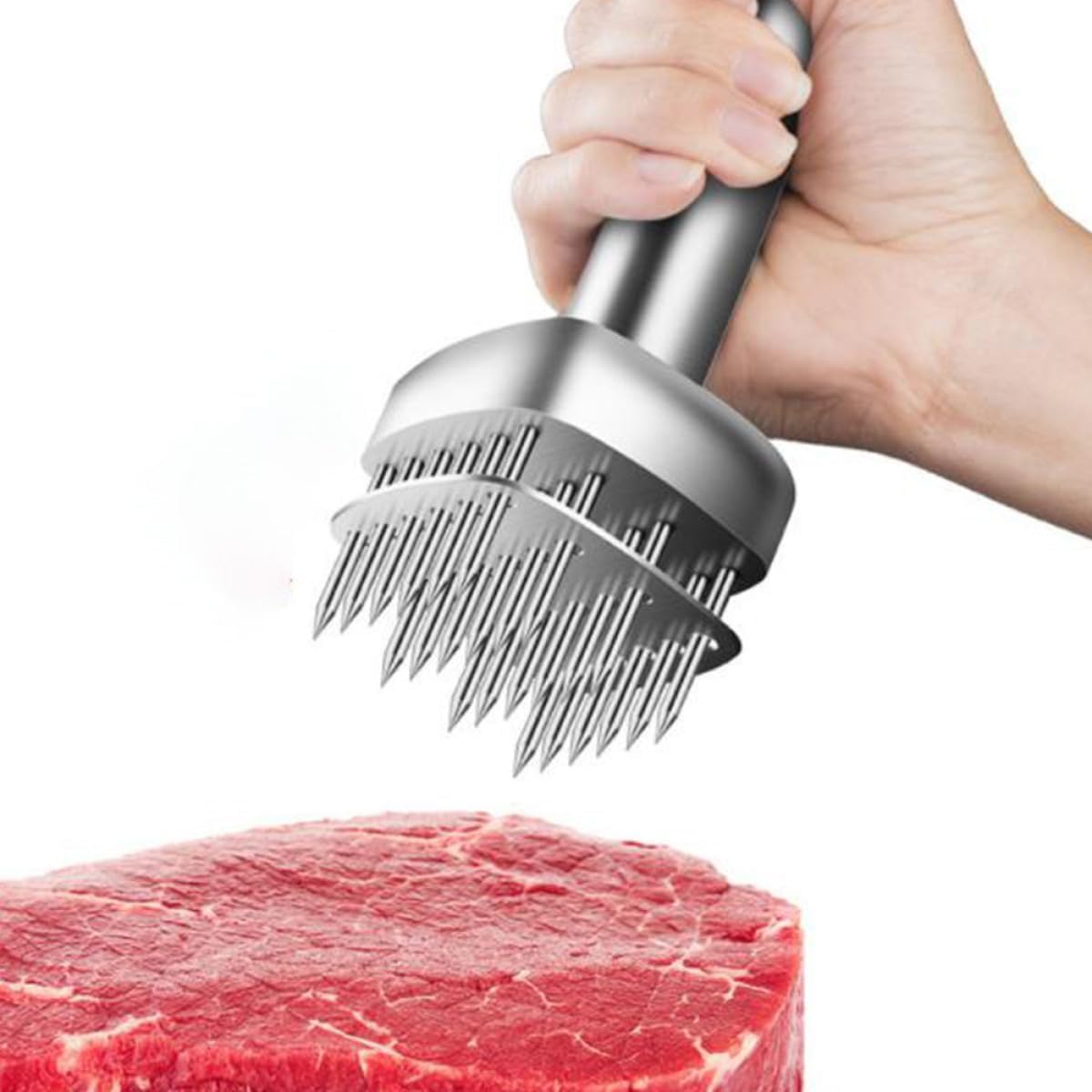 CALLARON Stainless Steel Meat Tenderizer Needle and Pounder Tool, 304 Stainless Steel Tenderizing Hammer for Steak, Pork, and Beef, Kitchen Meat Loosening Device for Bbq and Cooking