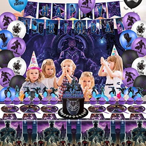 Superhero Birthday Party Supplies, Superhero Party Decorations Set For Kid's Birthday Party, Include Happy Birthday Banner, Hanging Swirl, Balloon, Backdrop, Cake & Cupcake Topper, Plates, Napkins, Tablecloth #TOP5