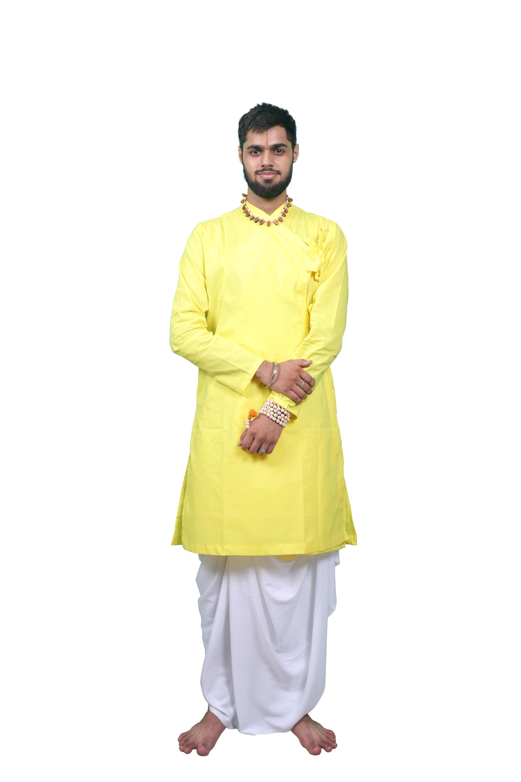 dharniya Classic Cotton Bagalbandhi Men kurta dhoti set(Lemon) Size M-picture-23