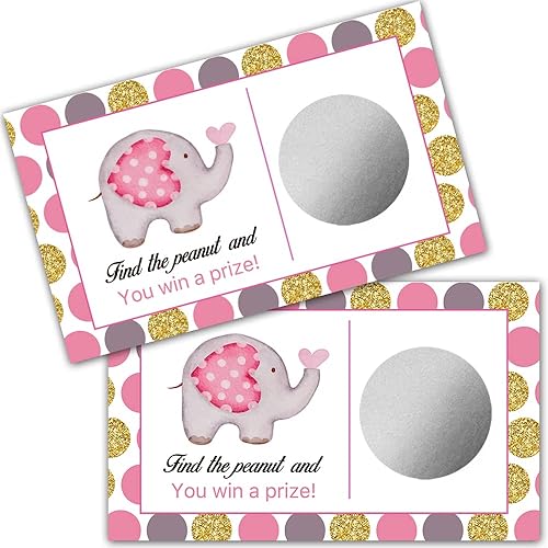 Haizct Paquete de 50 tarjetas de rascar de elefante para niñas para baby shower, actividad e idea de baby shower (GK078)