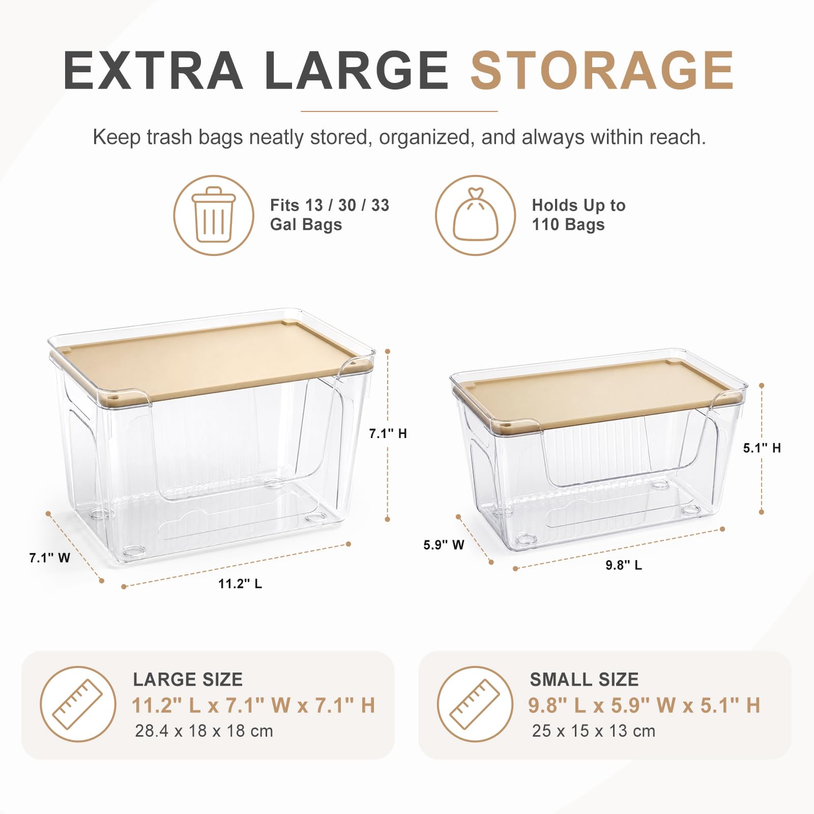 Distributeur de sacs poubelles, lot de 6, 3 grands et 3 petits bacs