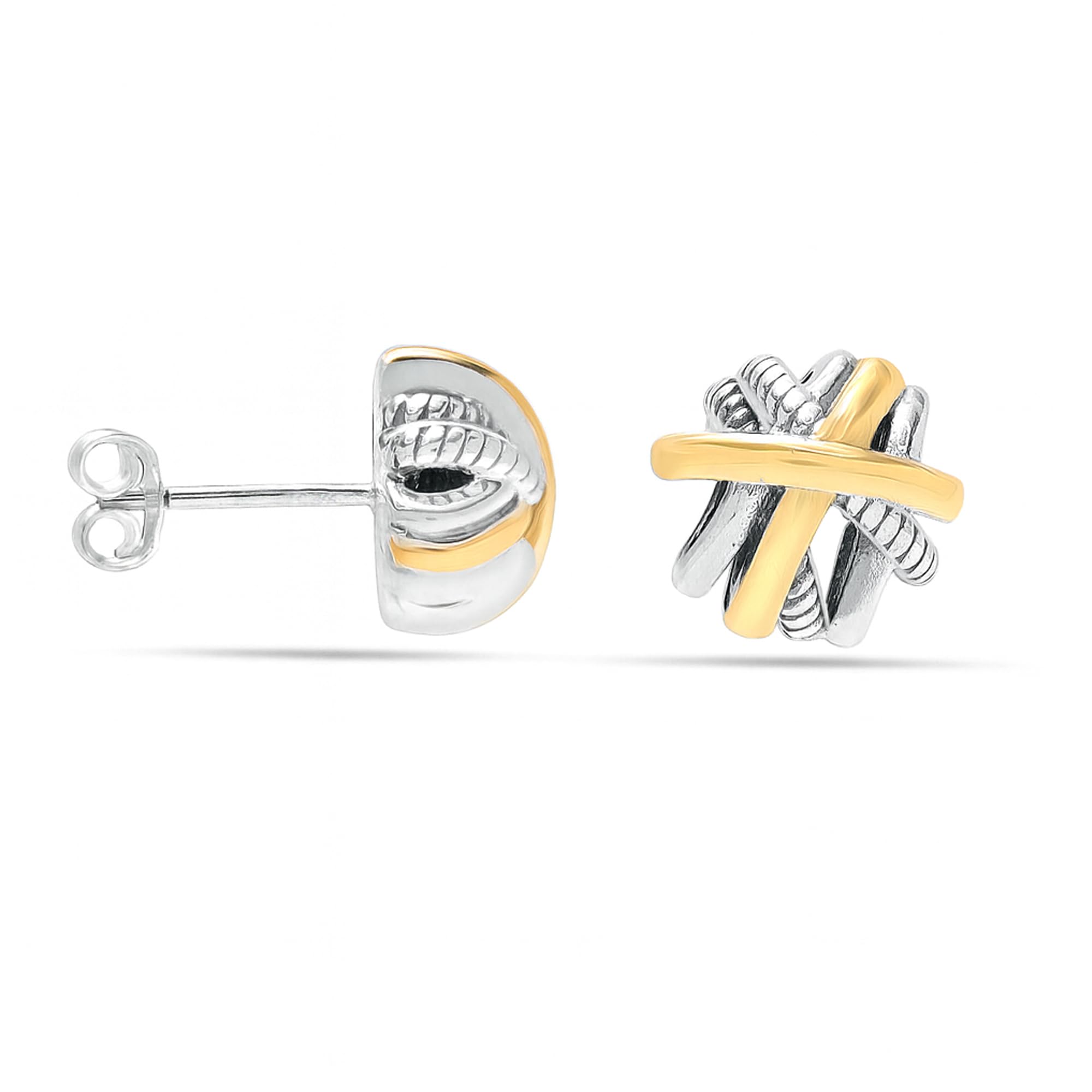 Charmsy 925 Sterling Sliver Stud Earrings for Women | Lightweight Antique Two-Tone Stud-Earrings for Women Teen