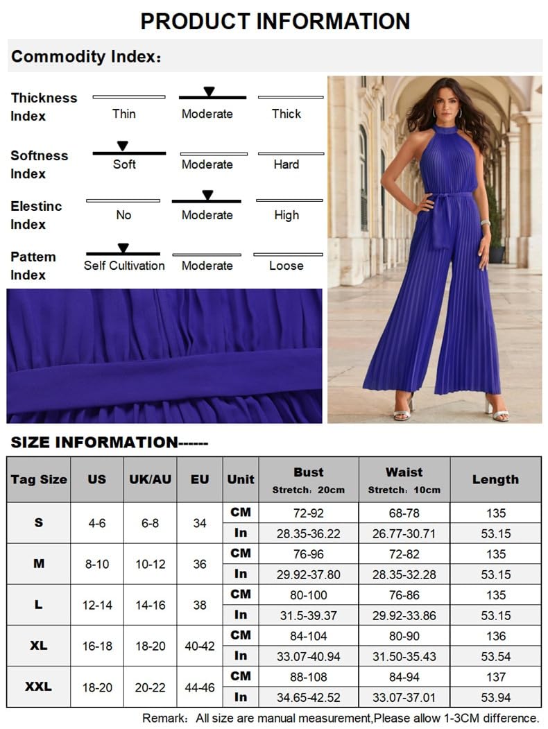 Monos Sexys Sin Mangas con Cuello Halter para Mujer, De Gasa Negra, con Rayas Plisadas, Cinturón, Pierna Ancha, Mono Palazzo, Elegante Mono De Verano De Una Pieza, Traje De Fiesta para Bo