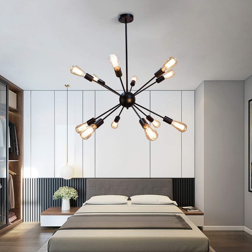 Uр Tо 40% оƒƒ Black Chandelier Light Fixture Modern Sputnik Ceiling Lights Mid-Century Pendant Lighting for Kitchen Bedroom Living Room 12 Lights