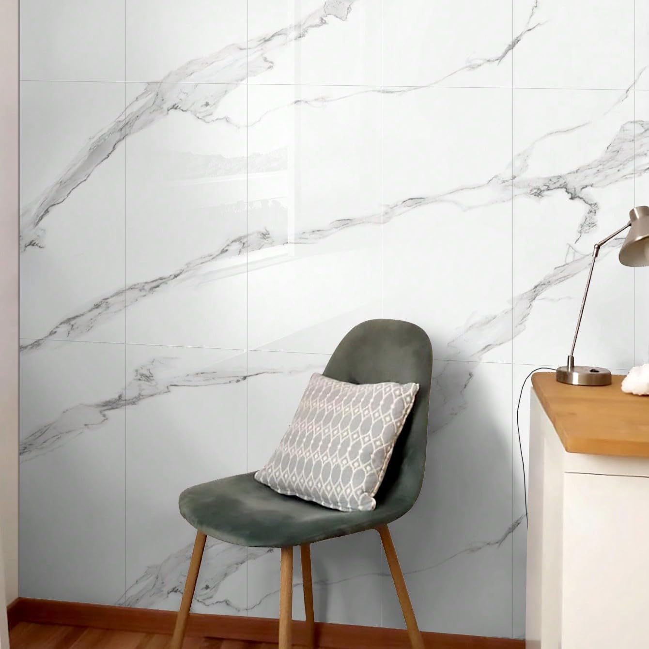 10pcs Marble Peel and Stick Waterproof Wall Panels,Heat-Resistant Backsplash Tile, 23.6"x11.8" PVC Foam Wall Sticker for Kitchen,Living Rooms,TV Walls,White and Gray (Not Real Tile 19.4Sq. Ft.)