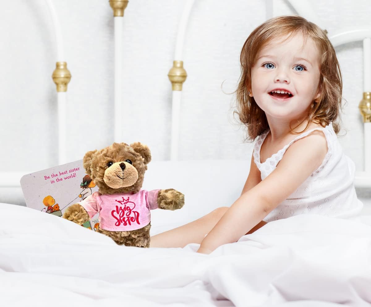 Jolitee Big Sister Teddy Bear Stuffed Animal 12" and 'I Am a Big Sister' Book - Toddler Gift for 2 Year Old
