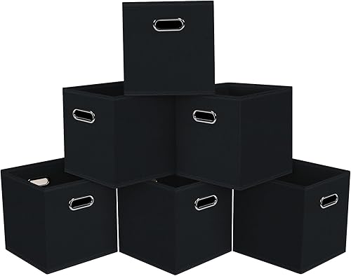 HEAYEEG Cubos de almacenamiento plegables negros, caja de almacenamiento de tela, cestas organizadoras con asas dobles para organizador del hogar,
