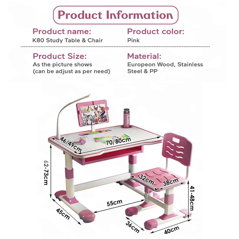 StarAndDaisy Kids Functional Desk and Chair Set, Height Adjustable Children School Study Table with, Bookholder Slot, LED Lamp, Storage for Boys Girls 4-12 Years. (K80-Pink+) - Image 6 thumbnail