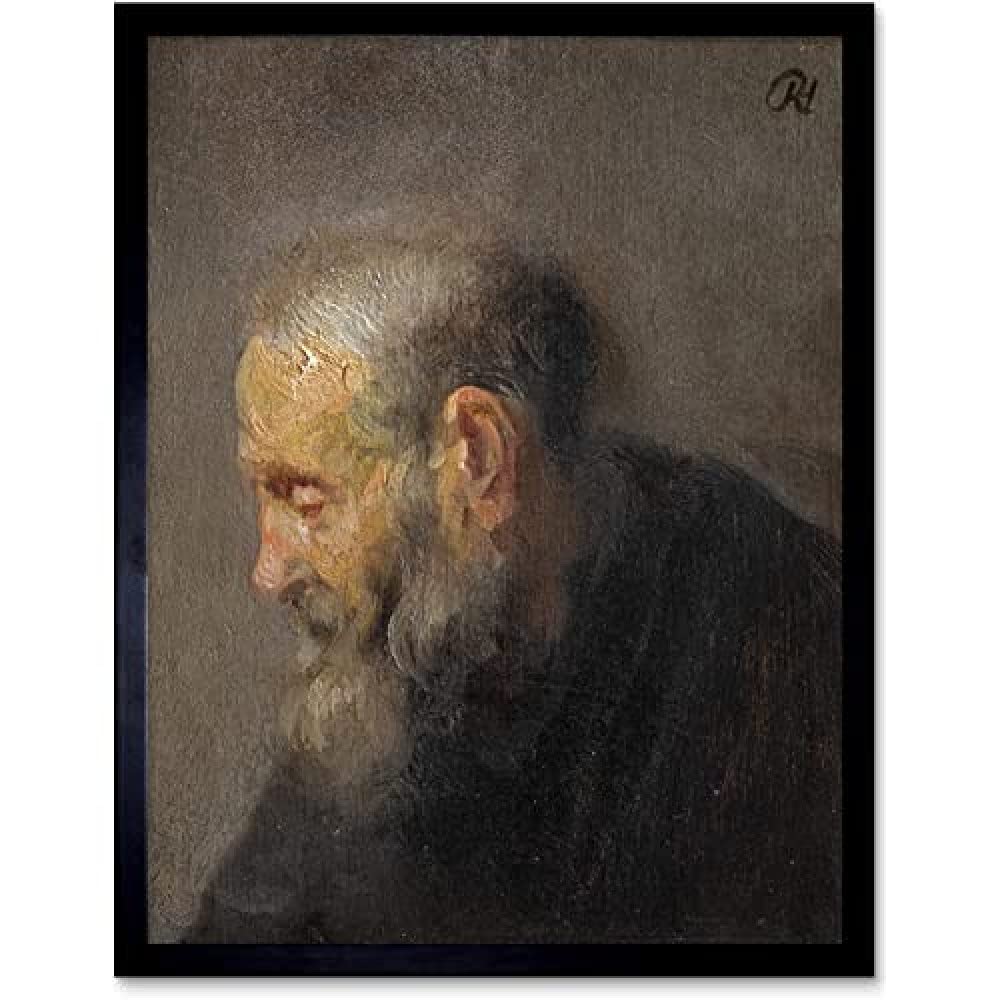 Artery8 Unframed Wall Art Rembrandt Study Old Man Profile Painting12X16 Inch