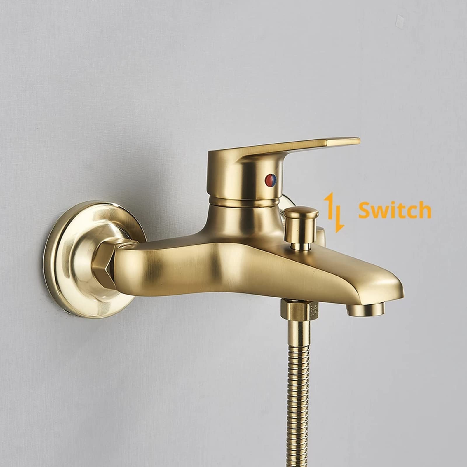 Badewannenarmatur Mit 3 Arten Modus Handbrause, Gebürstetes Gold, Wandmontage Wannenarmatur Messing Wannenfüller, Einhand Kalt Und Warmwasser Wannenmischbatterie