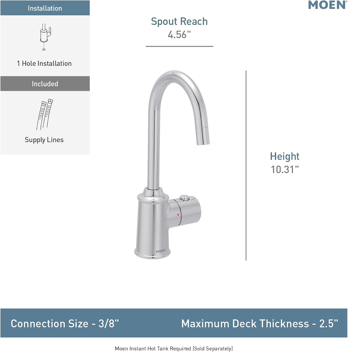 Moen Instant Hot SIP Faucet with Insulated Spout, Spot Resist Stainless, 2-Step Activation and Hands-Free Filling, Requires Tank (Sold Separately), IH7600SRS