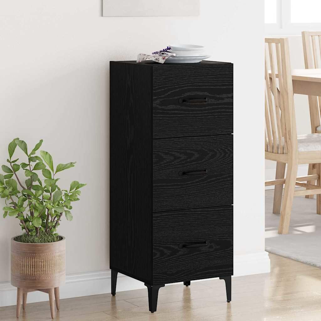 Credenza nera effetto rovere, 34,5 x 34 x 90 cm, in legno con cassetto e vano portaoggetti, per soggiorno, sala da pranzo, corridoio, ufficio