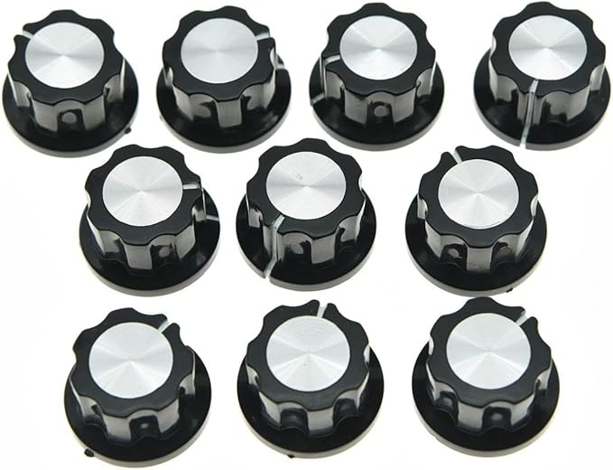 KAISH 10x Guitar Mini Effect Pedal Knobs 6mm Black w/Silver