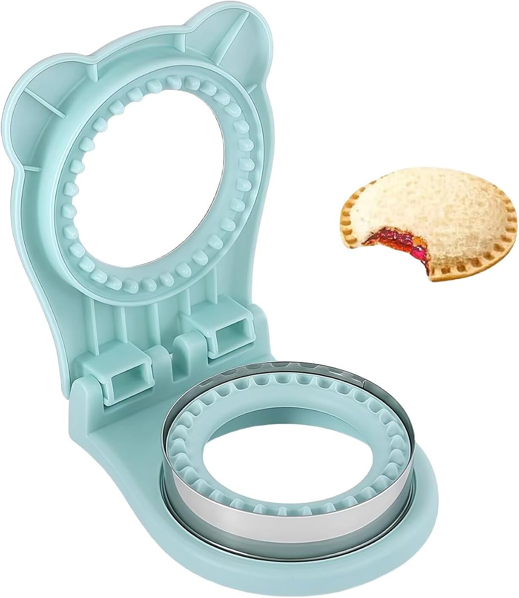Uncrustable Sandwich Maker Cutter and Sealer, Light Blue Crustless Sandwiches Bread Cutting Machine Pocket Circle Shape 3.7Inch for Boys Girls Breakfast and lunchboxes
