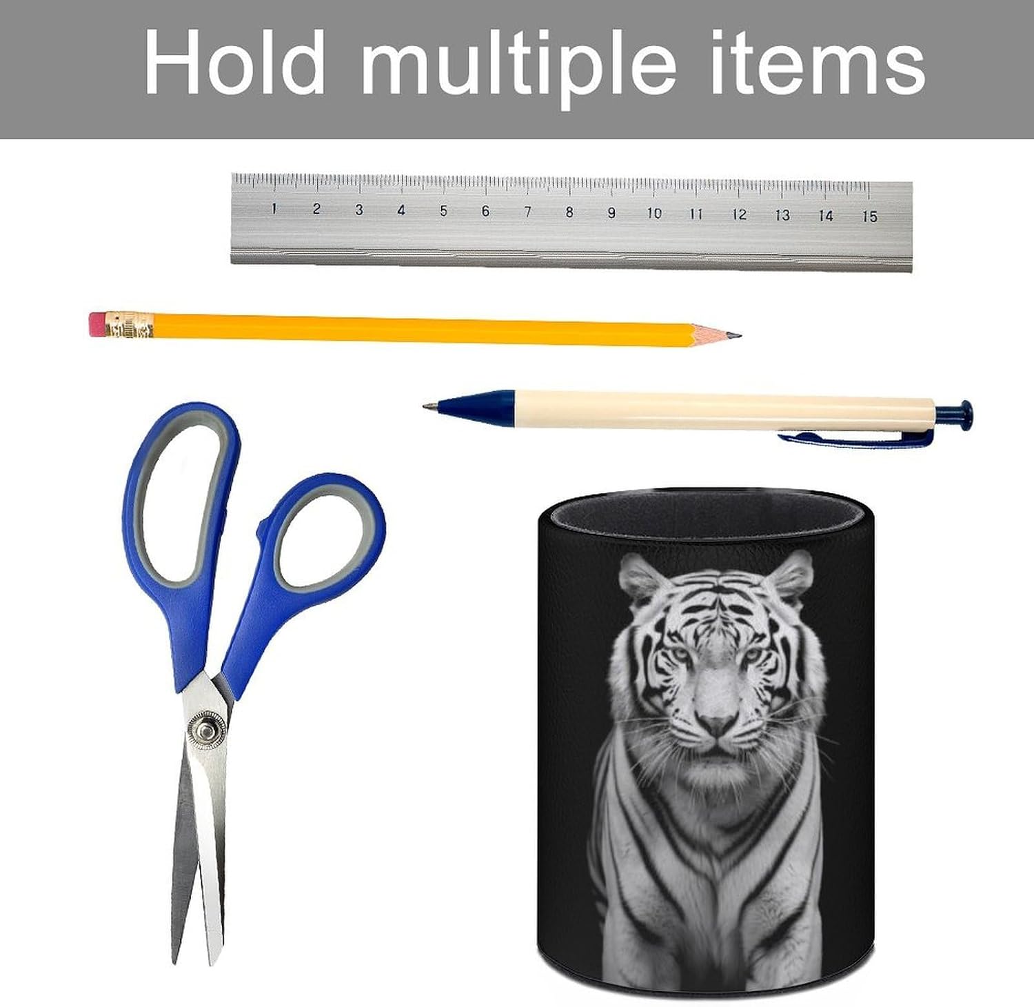 Office Black Tiger Desk Organizer Pen Holder Round image 5