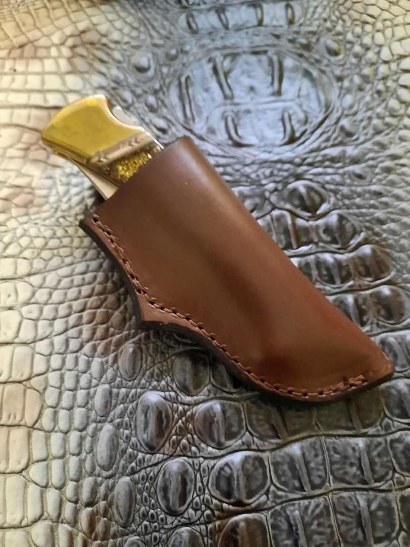 Custom Right Hand Leather Knife Sheath Fits Buck 110 Knife, 5" Folding Knife Holder, Dark Brown