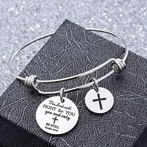 Image of Cross Adjustable Christian Bible Verse Bracelet Religious Jewelry | Inspirational scripture bangle, thoughtful confirmation faith gift for women teengirls