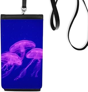 Ocean Jellyfish Science Nature Picture Phone Wallet Purse Hanging Mobile Pouch Black Pocket