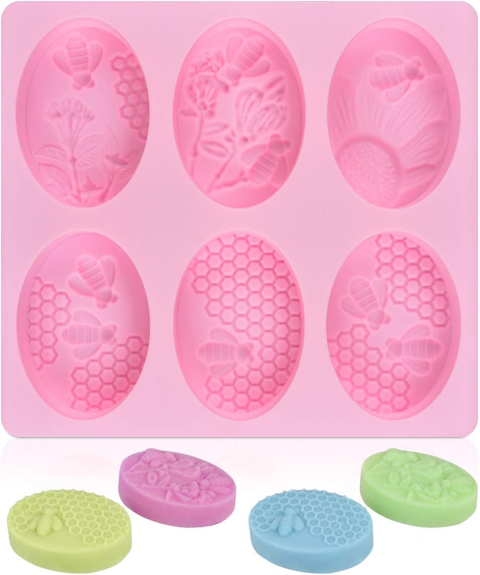 UG LAND INDIA 6 Cavity 3D Honeybee Silicone Molds, Honeycomb Molds for Making Soap Mold, Rectangle Cake Baking Mold, Chocolate Mold Resin Mold Beehive Candle Mold for DIY Homemade Craft (Oval, Pink)